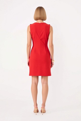 Benerly Kadın V Yaka Kolsuz Bodycon Midi Elbise Astarlı Micro Dokuma Elas Kırmızı