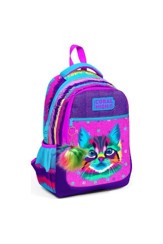 Coral High Üç Gözlü Kız Çocuk İlk Ve Orta Okul Çantası - Mor Kedi 23477