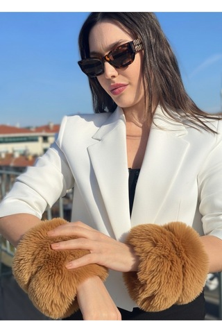 Mollycrush Kadın Camel Kürk Kol Manşeti Kışlık Trend Aksesuar Camel