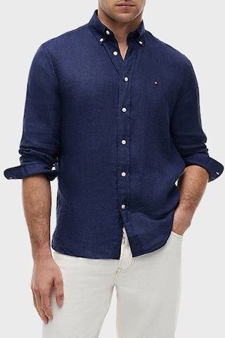 Tommy Hilfiger Keten Regular Fit Uzun Kollu Gömlek Erkek Gömlek Mw0mw41530 Dcc Lacivert