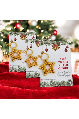 Yılbaşı Hediyesi 5 Adet Gold Renk Anahtarlık -ağaç Süsü