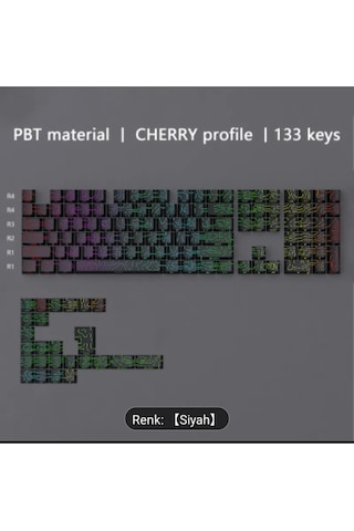 Mekanik Klavye Tuş Takımı-pbt Çift Baskı Keycap Seti- Çizgi Desenli 133 Tuşlu -siyah