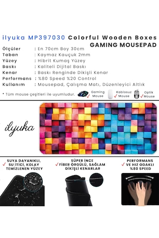 İlyuka Mousepad 70x30cm Büyük Boy Xl Mp397030 Colorful Wooden Box