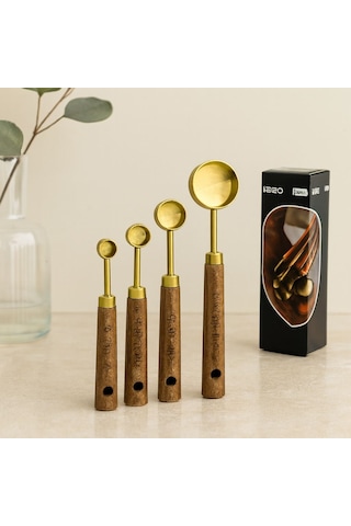 Altın Renk Metal 4'lü Ölçü Kaşık Seti 15ml, 5ml, 2.5ml, 1.25ml Çok Renkli