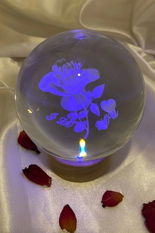 3d Led Işık Cam Küre Çok Işıklı Ahşap Gül I Love You Büyük Boy 10 Cm