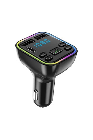 Araç Fm Transmitter Bluetooth Usb Mp3 Sd Kart Çakmaklık Girişli 7 Renk Led Işıklı Araç Kiti