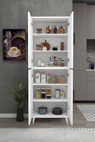 Meta 6 Raflı 4 Kapaklı Çok Amaçlı Xl Dolap Mutfak Banyo Balkon Erzak Killer Dolabı - Beyaz