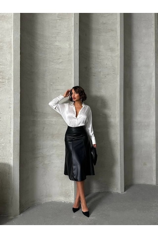 Komple Parçalı Deri Etek Siyah H26441 Siyah