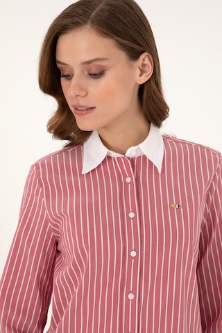 U.S. Polo Assn. Kadın Vişne Çizgili Uzun Kollu Tunik Gömlek 50297107-VR223