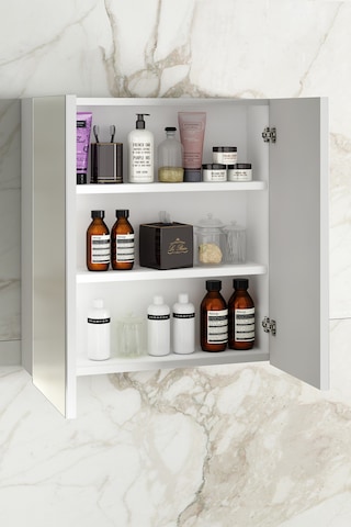Çiğdem 65 Cm Beyaz Mdf Aynalı Asma Banyo Üst Dolabı Beyaz