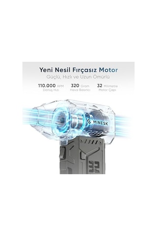 Minesk G320 Turbo Jet Fan Hava Üfleyici - Turbo Modda 320 Gram Hava Üfleme Gücü - Ultra Güçlü Hava Basıncı -taşıma Torbalı Ve Ekstra Nozullu - Çıkarılabilir Batarya Sistemi