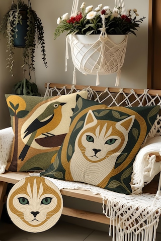 2 Li Nakış Desenli, Çift Taraflı Baskı, Kırlent Kılıfı Seti 16