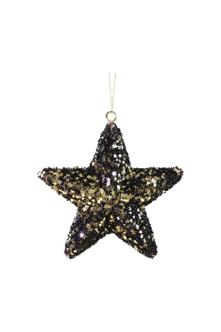 Yılbaşı Süsü Pullu Yıldız Siyah Altın 15 Cm