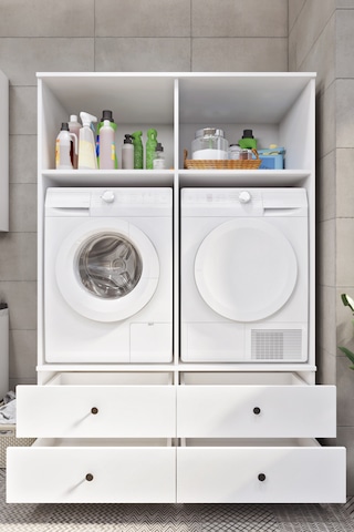 Ases Mobilya Ases Elz533 Çamaşır Makinesi Ve Kurutma Makinesi Extra Boy 4 Kapak 4 Çekmece Banyo Dolabı Beyaz Beyaz