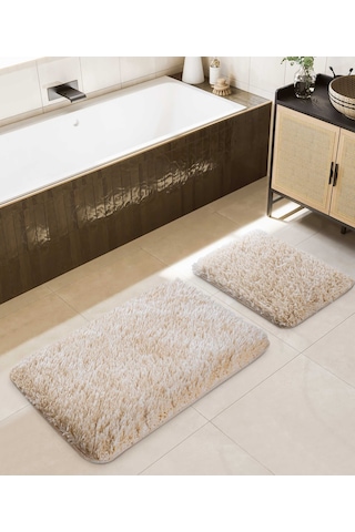 Koza Home Douro Shaggy 2li Banyo Paspası Bej Kaydırmaz Taban 60 X 100 - 50 Bej