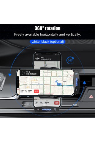 Monyee Araç İçin Kablosuz Şarj Ve Akıllı Manyetik Telefon Tutucu - 15w Hızlı Şarj, Navigasyon Uyumlu, V58 Siyah Siyah