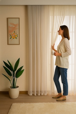 İtalyan Keten Tül Dökümlü Natural Ütü İstemez Tül Perde Salon Oturma Odası Yatak Odası Antre Krem