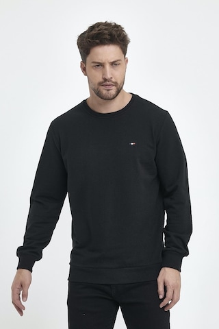 MMetalic Erkek Siyah Bisiklet Yaka Nakış Detaylı Regular Fit Sweatshirt 001