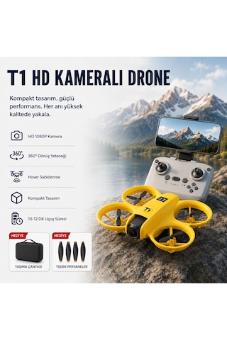 Sarı T1 Hd Kameralı 360 Dönüşlü Taşınabilir Kompakt Drone-1690