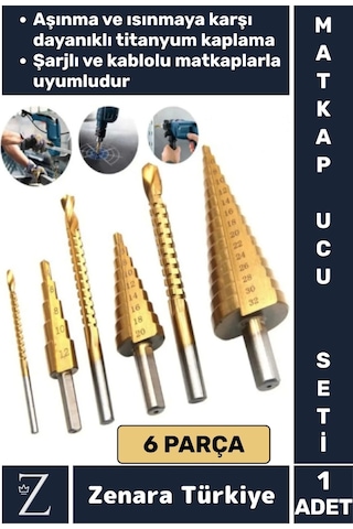 Kablolu Şarjlı Matkap Uyumlu Isı Aşınma Dayanıklı Ahşap Metal Plastik 6'lı Kademeli Matkap Ucu Seti