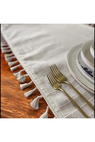 Natural, %100 Organik Pamuklu, Kenar Püsküllü, Naturel Keten Runn Diğer