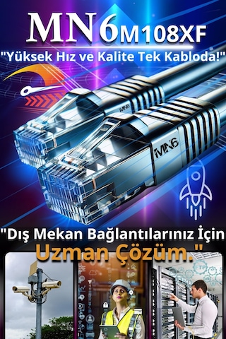 Mn6 M108xf 50 Metre Internet Kablosu/ftp 0.60mm-cat6 Iki Kat Korumalı-iç Dış Mekan-50 M Ethernet Kablosu