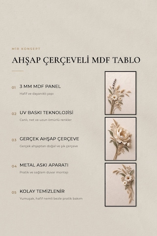 Siyah Çerçeveli Ivory Meadow Peony 3 Lü Ahşap Çerçeveli Mdf Tablo Seti Şakayık, Lavanta Ve Papatya Kuru Çiçek Temalı Kabartma Görünümlü Renk: Siyah