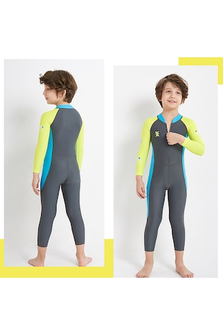 Geeksen Çocuklar İçin Uzun Kollü Güneşten Koruyucu Hızlı Kuruyan Tek Parça Yüzücü Kostüm - Koyu Gri Xxl Koyu Gri