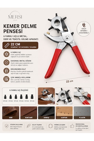 Kemer Delme Pensesi 6 Farklı Uçlu, Metal, Deri Ve Tekstil Delme Aparatı 22 Cm 6 Boy