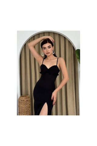 Butik İstanbul Papalia Sırt Detaylı Elbise Siyah