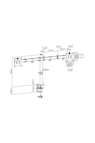 Digitus DA-90400 17"-32" 2x8 KG (Maks.) Sıkıştırmalı İkili Monitör Tutucu Siyah