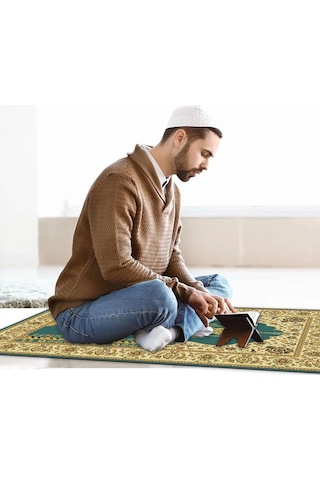 Ravabi Rug Araç İçi Ve İşyeri İçin Deri Tabanlı Namazlık, Çantalı Hediyelik Seyahat Seccadesi 70x110cm 21231021