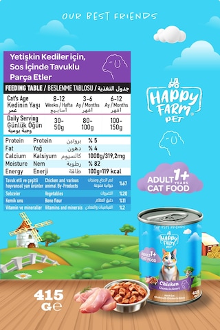 Happy Farm Yaş Kedi Maması Tavuklu 415 Gr 36 Adet