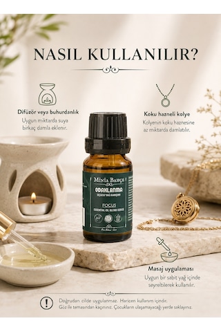 Minia Bahçe Odaklanma Focus Uçucu Yağ Karışımı Bergamot Nane ve Nioli Yağları 10 ML