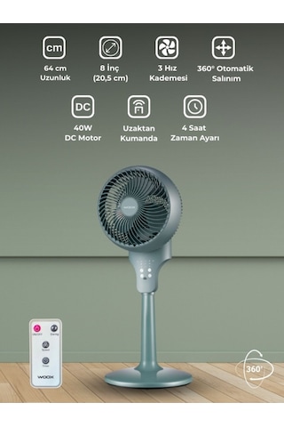 Woox 8 İnch 360 Derece Salınımlı Uzaktan Kumandalı Dokunmatik Ekran 64 Cm Zaman Ayarlı Ayaklı Vantilatör