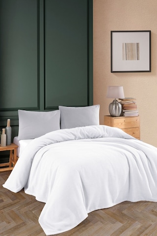 Renkli Gofret Desen Tek Kişilik Yatak Örtüsü Otel Pike 160x230 Cm Beyaz