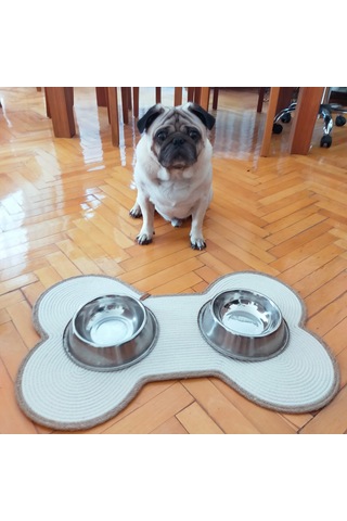 Krem-hasır Köpek Mama Paspası / Pamuk Kemik Şekli Mama ...