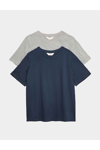 Marks & Spencer 2’li Saf Pamuklu Pijama Üstü T37003696T Lacivert