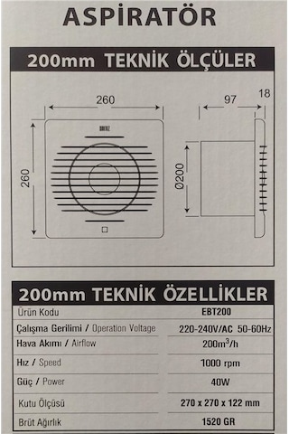 Nisa Luce 200 Mm Havalandırma Fanı Ebt200
