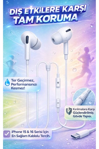 Type-c Kablolu Kulaklık Apple Uyumlu iPhone 15 16 Serisi Ve Android Type-c Telefonlarla  Mikrofonlu Diğer