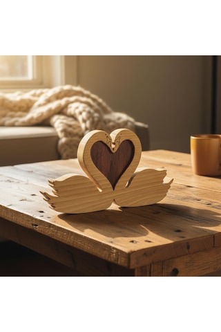 Simdale Wood İsimli Ahşap Kuğu Ve Gizli Kalp - Romantik Puzzle Biblo