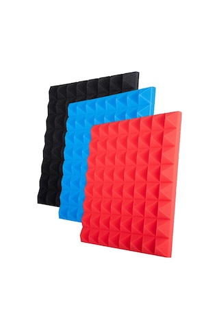 Sones 50x50x5cm Piramit Stil Kayıt Stüdyosu Davul Video Odası Ses Yalıtım Levhası Susturucu Pamuk Kırmızı