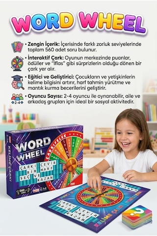 Çarkı-felek Kelime Oyunu 560 Sorulu 4 Kişilik Eğlenceli Zeka Geliştirici Aile Kutu Oyunu