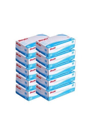 Beybi Pudralı Lateks Muayene Eldiveni 100'lü x 10 Paket M