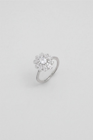 Emma 18 Ayar Beyaz Altın Kaplama Gümüş Tasarım Yüzük Beyaz