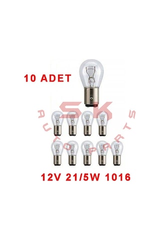 Skauto 10'Lu 12V 1016 P21-5W Çift Duy Park Stop Ampul BAY15D