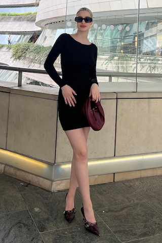 Madmext Siyah Madonna Yaka Mini Elbise Mg2041-siyah Siyah