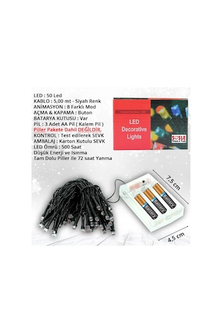 Pilli Ve Animasyonlu 50 Led X 5 Mt - Çok Renkli Led Işık