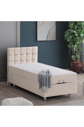 Tavira Tek Kişilik Baza Başlık Letto Yatak Seti - Krem 90 x 190
