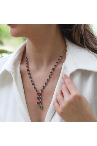 Turmalin Taşlı Su Yolu Otantik Gümüş Kolye Gümüş